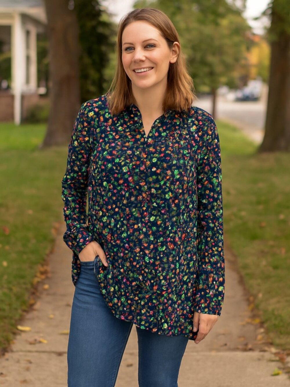 Lands' End women's floral-print tunic Button Up Size 2X 20W-22W - Picture 2 of 8